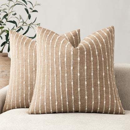 Foindtower Decorative Striped Boucle Throw Pillow Cover 18x18 Natural Beige