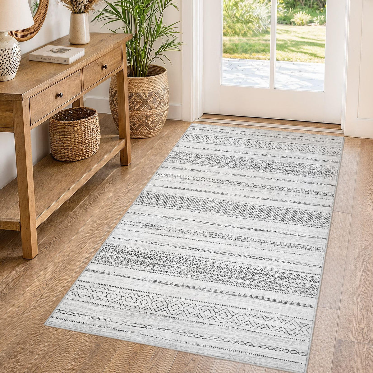 Nakagishi Boho 5x7 Area Rug Living Room Rugs Machine Washable Beige/Brown