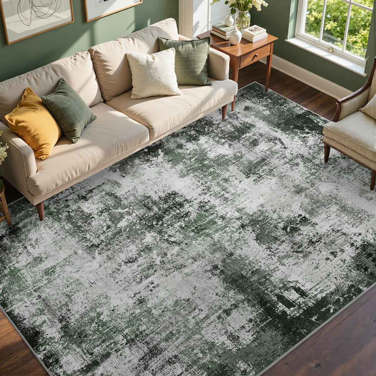 6x9 Ft Abstract Washable Area Rugs for Living Room Blue