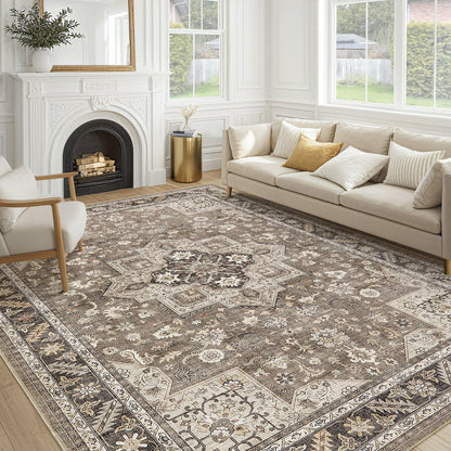 cotiled 5x7 Area Rug for Living Room, Washable, Traditional, Beige