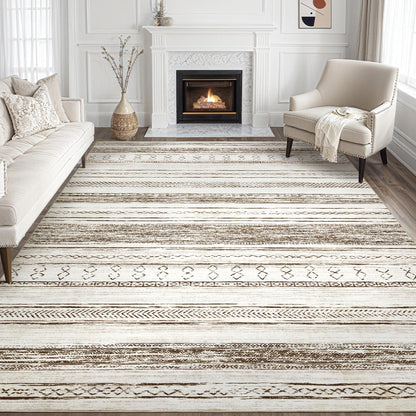 Tortania Area Rug Living Room Rugs - 5x7 Washable Large Soft Neutral Boho Moroccan Bohemian Farmhouse Rug Indoor Floor Carpet for Bedroom Under Dining Table Home Office Decor - Cream Brown