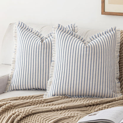 YEENAASY Throw Pillow Covers 18x18 Boho Striped Pillow Cases with Tassel