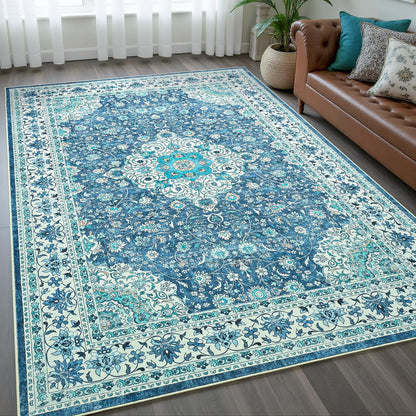 Goideal Washable Rug 4x6, Beige Area Rugs Non Slip, Indoor Low Pile Carpet with Rubber Backing for Living Room Kitchen Bathroom Entryway Office Bedroom