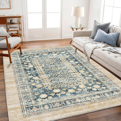 CHAMPLANT 6'x9' Washable Vintage Area Rug Boho Chic Medallion Distressed Design Non-Shedding Easy Care Ideal for High Traffic Areas in Living Room Bedroom Kitchen Office Large Carpet