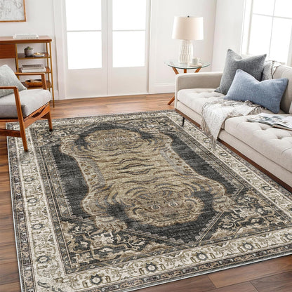 CHAMPLANT 6'x9' Washable Vintage Area Rug Boho Chic Medallion Distressed Design Non-Shedding Easy Care Ideal for High Traffic Areas in Living Room Bedroom Kitchen Office Large Carpet