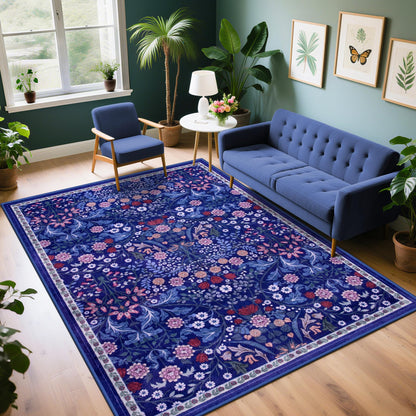 PLHXFR Area Rug Living Room: 5x7 Floral Washable Boho Carpet Dark Green