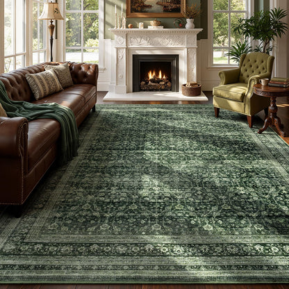 8x10 Area Rugs for Living Room Green Washable Non-Slip Large Carpet