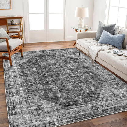 CHAMPLANT 6'x9' Washable Vintage Area Rug Boho Chic Medallion Distressed Design Non-Shedding Easy Care Ideal for High Traffic Areas in Living Room Bedroom Kitchen Office Large Carpet