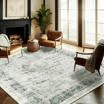 CHAMPLANT 6'x9' Washable Vintage Area Rug Boho Chic Medallion Distressed Design Non-Shedding Easy Care Ideal for High Traffic Areas in Living Room Bedroom Kitchen Office Large Carpet