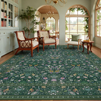 8x10 Area Rugs, Machine Washable Low Pile Floral Rugs for Living Room, Bedroom, Large Boho Area Rug with Non-Slip Backing for Dining Room(Beige Floral)