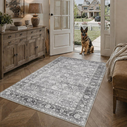 JOOJA 6x9 Brown Vintage Boho Washable Area Rug, Soft Low Pile Floor Carpet