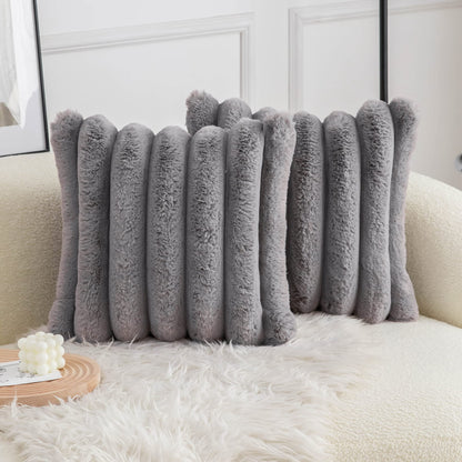 Neelvin Pink Faux Fur Cozy Soft Striped Decorative Throw Pillow Covers 18x18 inch Set of 2,Velvet Pillowcase Cushion Case for Sofa Couch