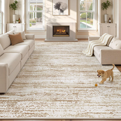 Area Rug 6x9 Living Room Rugs: Washable Modern Rug Non-Slip Soft Rugs Stain Resistant Printed Rug Indoor Carpet for Bedroom Kitchen Dining Room Nursery Home(Beige, 6'x9')
