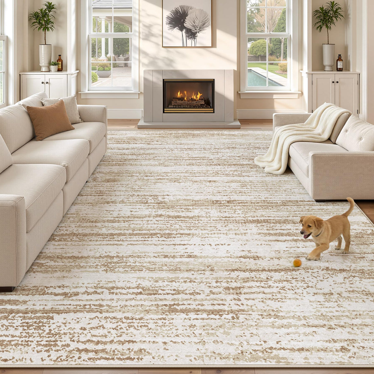 Area Rug 8x10 Living Room Rugs: Washable Modern Rug Large Non-Slip Soft Rugs Stain Resistant Printed Rug Indoor Carpet for Bedroom Kitchen Dining Room Nursery Playroom Home(Beige, 8'x10')
