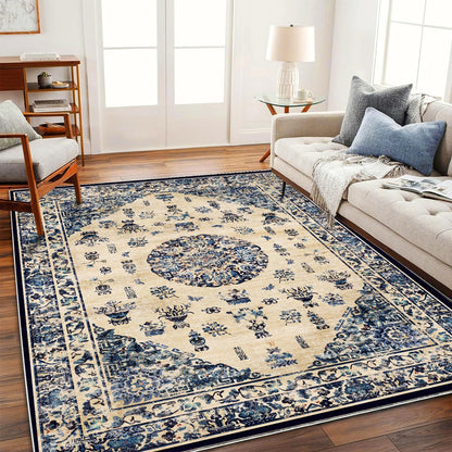 CHAMPLANT 6'x9' Washable Vintage Area Rug Boho Chic Medallion Distressed Design Non-Shedding Easy Care Ideal for High Traffic Areas in Living Room Bedroom Kitchen Office Large Carpet
