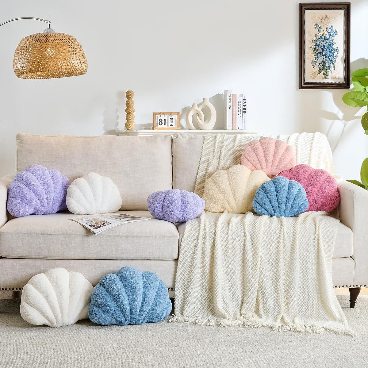 CANGHI Shell Pillow, Seashell Pillow,Seashell Throw Pillows,White 13"x10"