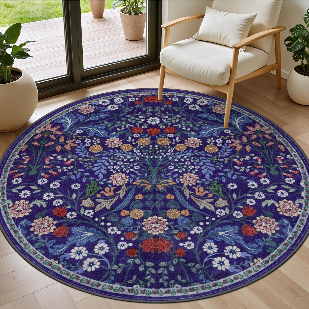 PLHXFR Area Rug Living Room: 5x7 Floral Washable Boho Carpet Dark Green