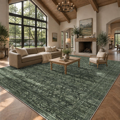 JOOJA 6x9 Brown Vintage Boho Washable Area Rug, Soft Low Pile Floor Carpet