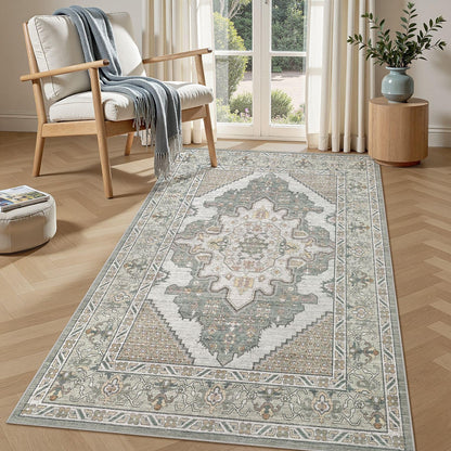 Tortania Area Rug 5x7 Living Room Rug Washable Soft Cream/Blue