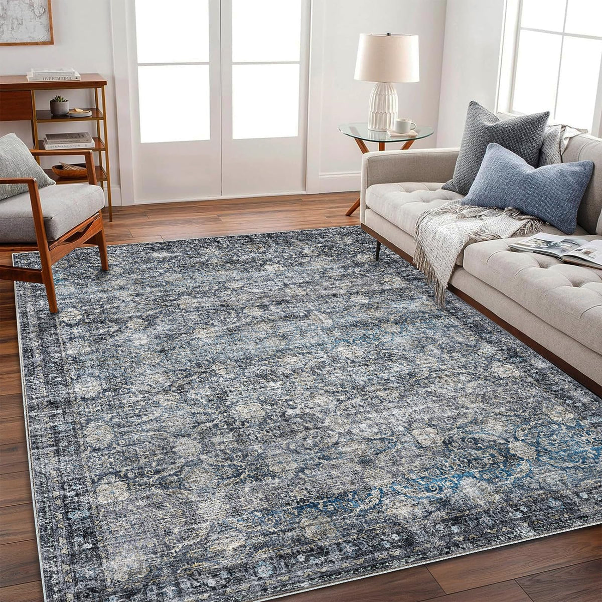 CHAMPLANT 6'x9' Washable Vintage Area Rug Boho Chic Medallion Distressed Design Non-Shedding Easy Care Ideal for High Traffic Areas in Living Room Bedroom Kitchen Office Large Carpet