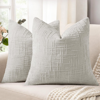 decorUhome Textured Chenille Throw Pillow Covers 18x18 Set of 2 Cream White