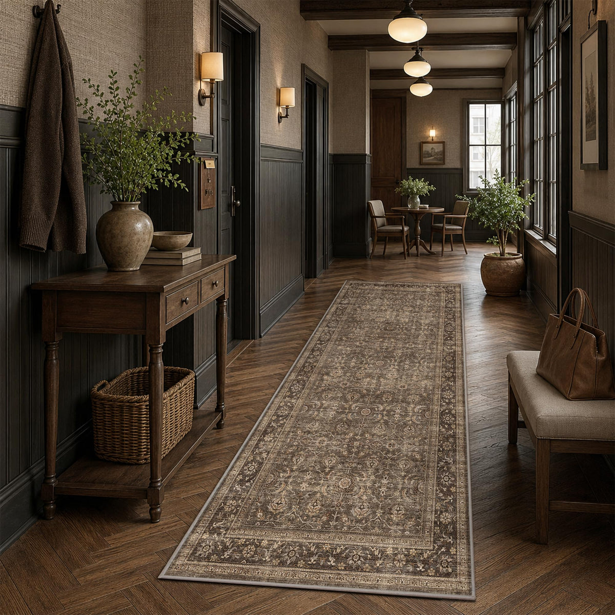 JOOJA 6x9 Brown Vintage Boho Washable Area Rug, Soft Low Pile Floor Carpet