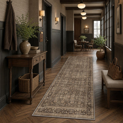 JOOJA 6x9 Brown Vintage Boho Washable Area Rug, Soft Low Pile Floor Carpet