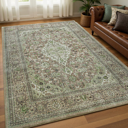 Goideal Washable Rug 4x6, Beige Area Rugs Non Slip, Indoor Low Pile Carpet with Rubber Backing for Living Room Kitchen Bathroom Entryway Office Bedroom