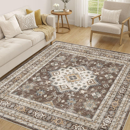 cotiled 5x7 Area Rug for Living Room, Washable, Traditional, Beige