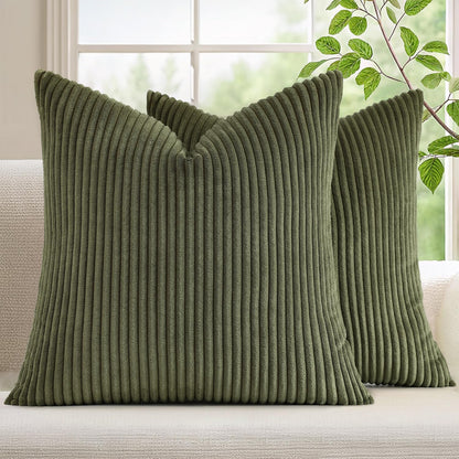 Mecatny Corduroy Fall Throw Pillow Covers 18x18 Set of 2 Olive Green