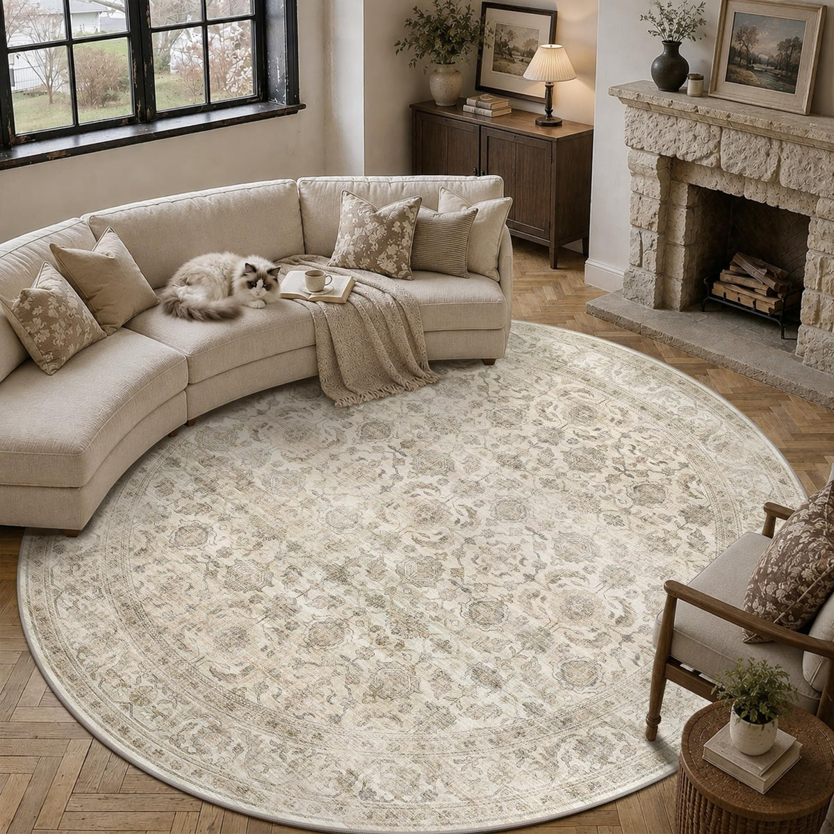 JOOJA 6x9 Brown Vintage Boho Washable Area Rug, Soft Low Pile Floor Carpet