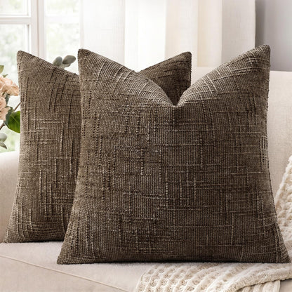 decorUhome Textured Chenille Throw Pillow Covers 18x18 Set of 2 Cream White
