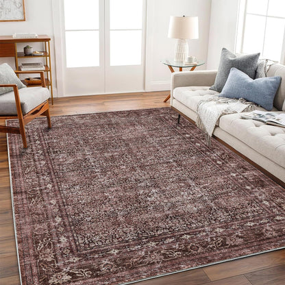 CHAMPLANT 6'x9' Washable Vintage Area Rug Boho Chic Medallion Distressed Design Non-Shedding Easy Care Ideal for High Traffic Areas in Living Room Bedroom Kitchen Office Large Carpet