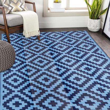 SAND MINE Waterproof Outdoor Rug 5x8 ft, Plastic Reversible Rug, Modern Area Rug, Large Floor Mat for Outdoors, RV, Patio, Backyard, Deck, Picnic, Beach, Camping, Black & Beige