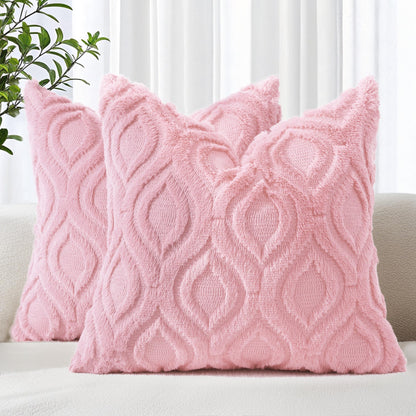 decorUhome Faux Fur Plush Soft Beige Throw Pillow Covers 18x18 Set of 2