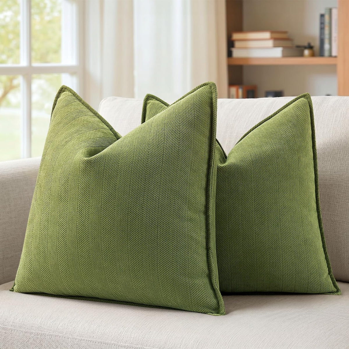 MIULEE Pack of 2 Sage Green Decorative Chenille Pillow Covers 20x20 Inch