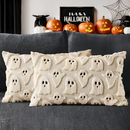 MIULEE White Halloween Pillow Covers Cute Ghost Decor Set of 2 18x18
