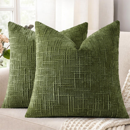 decorUhome Textured Chenille Throw Pillow Covers 18x18 Set of 2 Cream White
