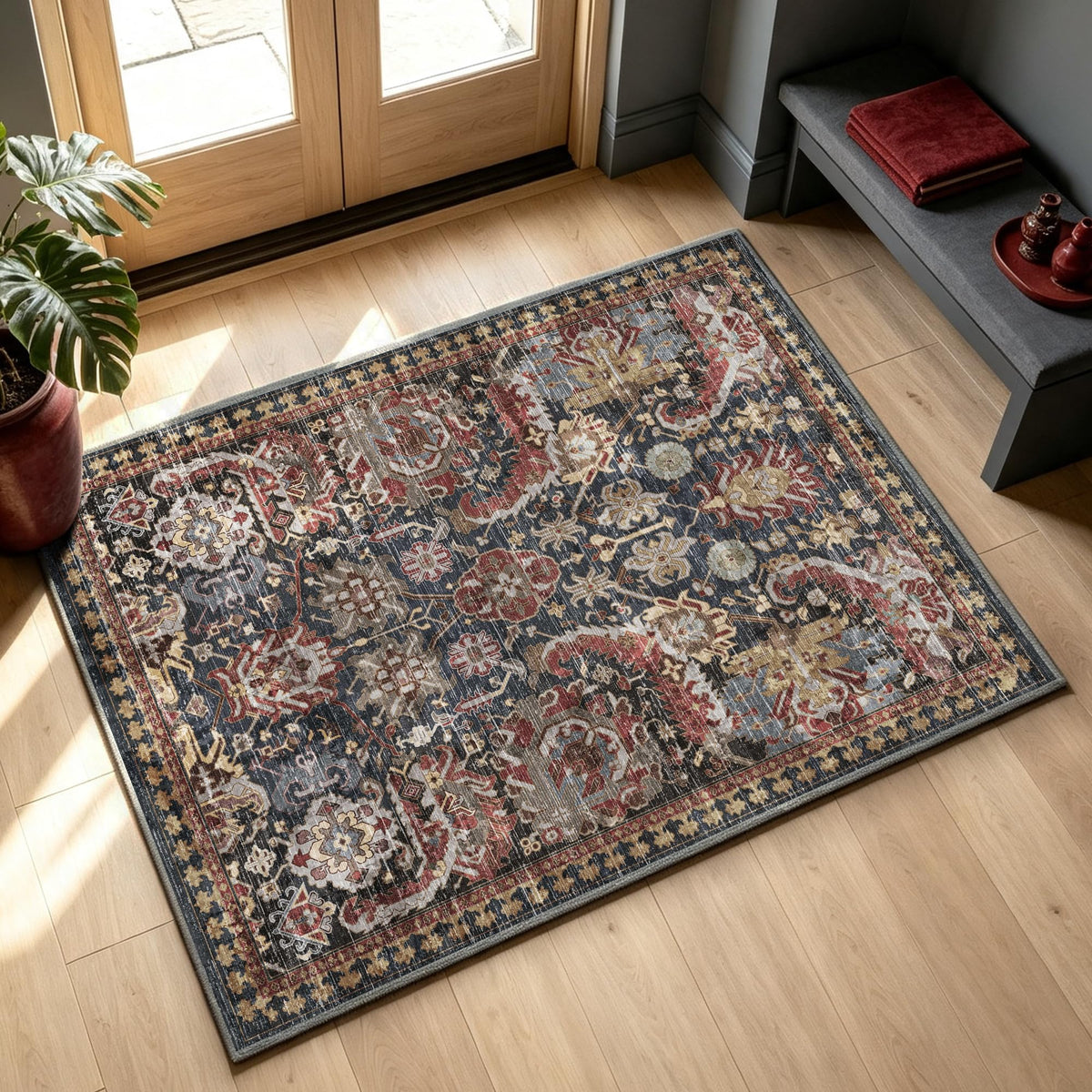 RUGSURE Washable Area Rugs - Perfect for Living Room, Bedroom, Kids Room, Nursery - Stain & Water Resistant Non-Slip, Pet & Child Friendly, Vintage Tribal Area Rugs (Green, 5' x 7')