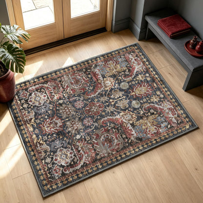 RUGSURE Washable Area Rugs - Perfect for Living Room, Bedroom, Kids Room, Nursery - Stain & Water Resistant Non-Slip, Pet & Child Friendly, Vintage Tribal Area Rugs (Green, 5' x 7')