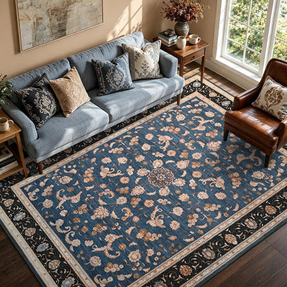 6x9 Ft Abstract Washable Area Rugs for Living Room Blue