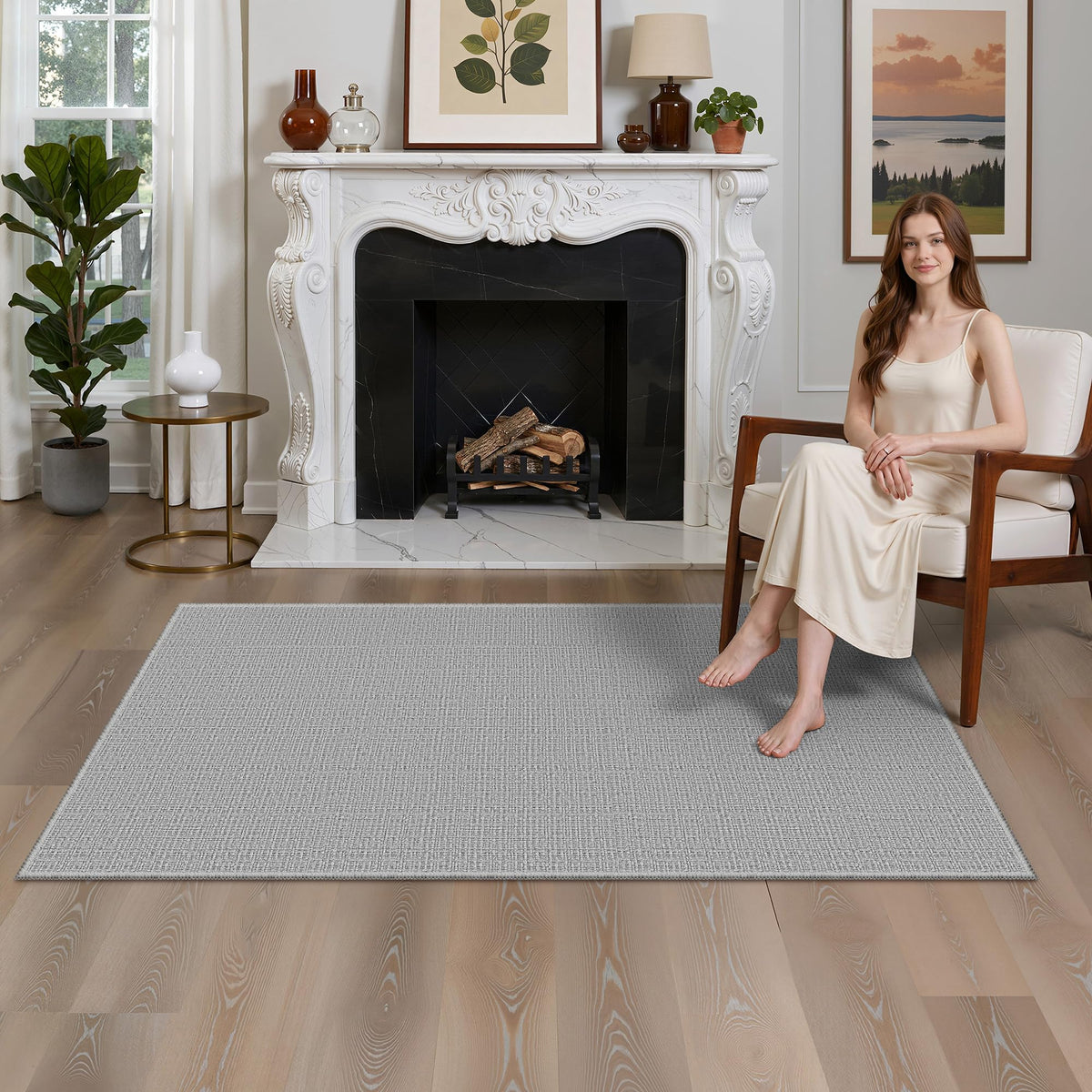 Valenrug Washable Rugs 5x7, Non Slip Large Area Rugs for Living Room, Beige