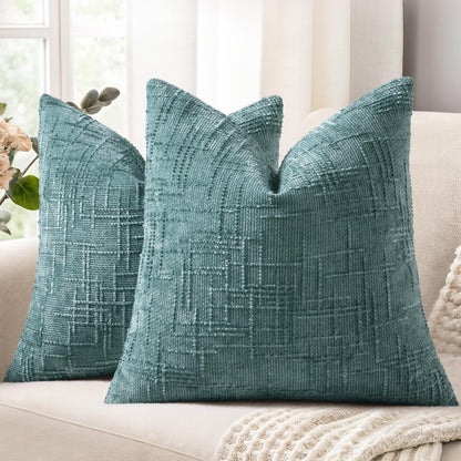 decorUhome Textured Chenille Throw Pillow Covers 18x18 Set of 2 Cream White