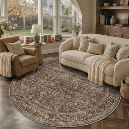 JOOJA 6x9 Brown Vintage Boho Washable Area Rug, Soft Low Pile Floor Carpet