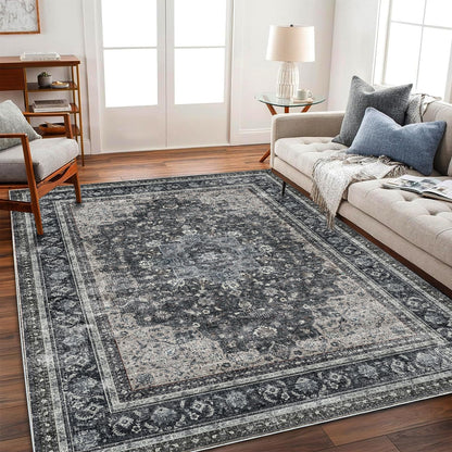 CHAMPLANT 6'x9' Washable Vintage Area Rug Boho Chic Medallion Distressed Design Non-Shedding Easy Care Ideal for High Traffic Areas in Living Room Bedroom Kitchen Office Large Carpet