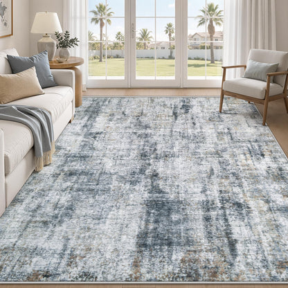 MXSANYOO 8x10 Area Rugs Washable Rug: Abstract Neutral Rugs Modern Non Slip Area Rug Stain Resistant Low Pile Indoor Carpet for Dining Room Bedroom Nursery Office (Multi Blue, 8'x10')