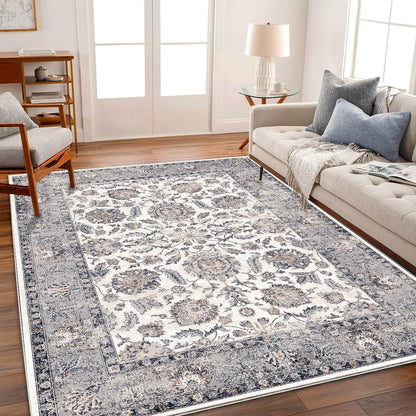 CHAMPLANT 6'x9' Washable Vintage Area Rug Boho Chic Medallion Distressed Design Non-Shedding Easy Care Ideal for High Traffic Areas in Living Room Bedroom Kitchen Office Large Carpet