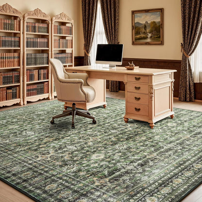 8x10 Area Rugs for Living Room Green Washable Non-Slip Large Carpet
