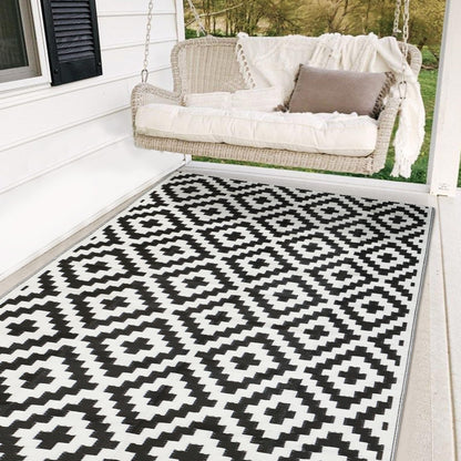 SAND MINE Waterproof Outdoor Rug 5x8 ft, Plastic Reversible Rug, Modern Area Rug, Large Floor Mat for Outdoors, RV, Patio, Backyard, Deck, Picnic, Beach, Camping, Black & Beige