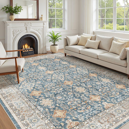 cotiled 5x7 Area Rug for Living Room, Washable, Traditional, Beige